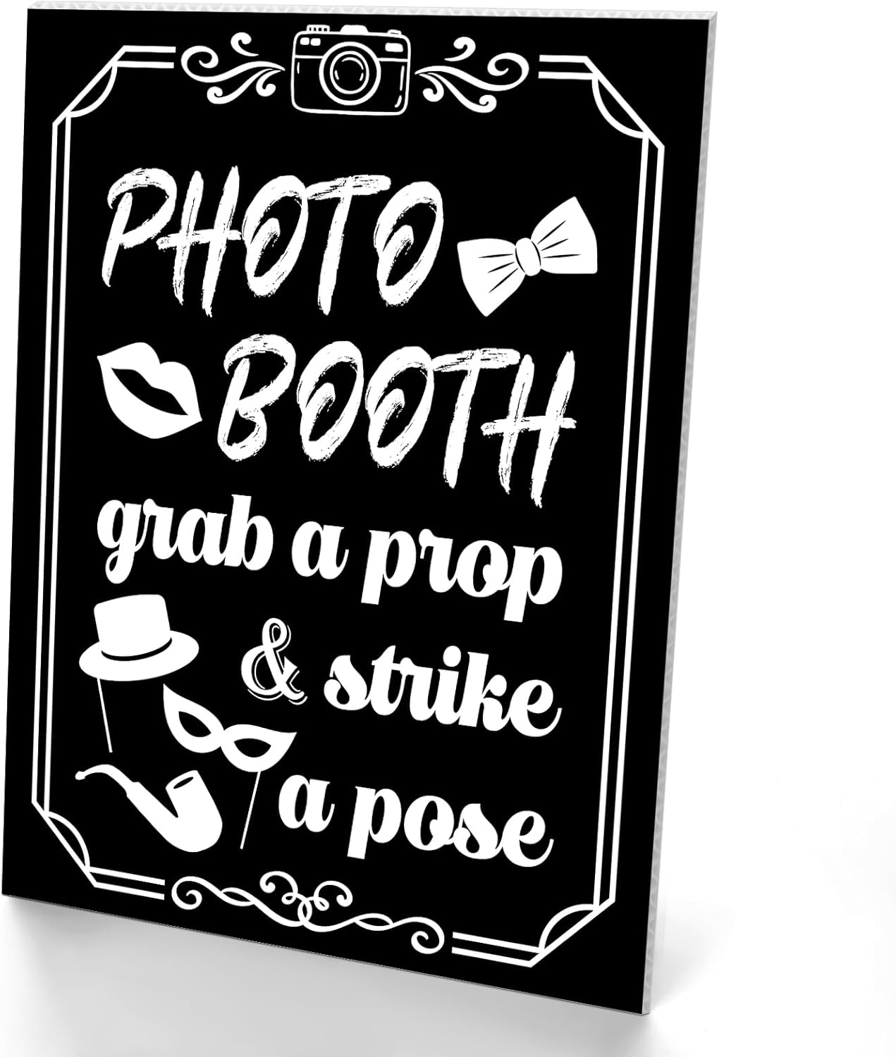 Briwooody Photo Booth Sign with Stand Retro Background Table for Indoor and Outdoor Party Theme Event Photography Props Desktop Decoration Supplies