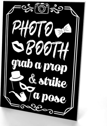 Briwooody Photo Booth Sign with Stand Retro Background Table for Indoor and Outdoor Party Theme Event Photography Props Desktop Decoration Supplies