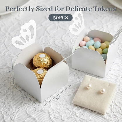 VGOODALL 50PCS Party Favor Boxes, 2.4" x 2.4" x 1.8" 3D Butterfly Candy Boxes White Baby Shower Favors for Wedding Birthday Party Gift