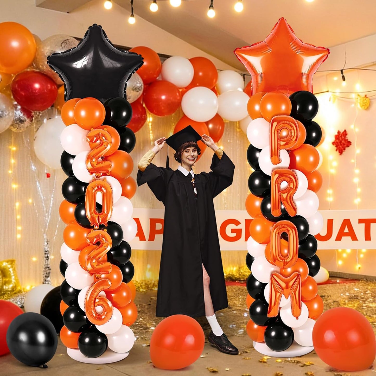 2 Sets Graduation Balloon Column Stand Kits with Balloons 2026 Grad Themed Decoration Navy Blue Balloon Tower Stand Kit for Grad High School & College Celebration Party Decor