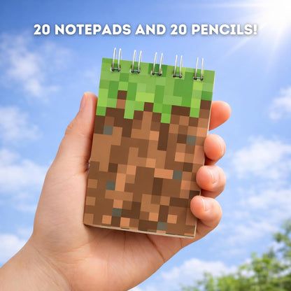 40 PCS Pixel Theme Party Favors | Mini Party Supplies 20 Pencils & 20 Miner Theme Notepads | Birthday Pixel Goodie Bag Favors | Decorations