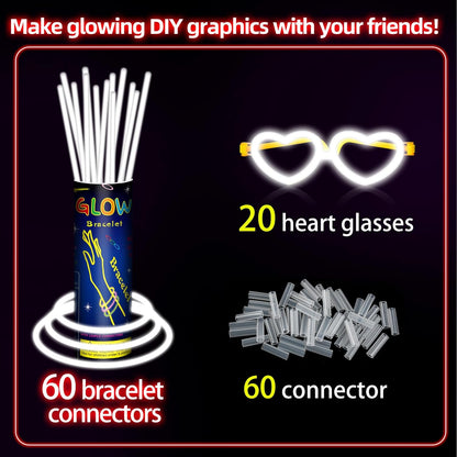 60 Pack 8” Purple Glow Sticks Bulk Bright Glow Sticks with 60 Connectors 20 Heart Glasses Glow In The Dark Party Supplies Neon Party Decorations Glow Bracelet Glasses for Carnival (Purple)