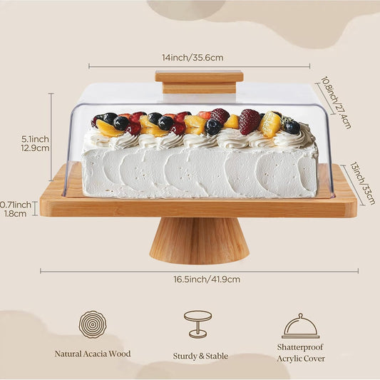 HBlife Cake Stand with Acrylic Dome Cover (12.2"), Multifunctional Serving Cookie Platter Punch Bowl and Cake Plate for Dessert Table Display for Parties (6 Uses)