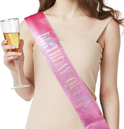 COCIDE Birthday Queen Sash & Rhinestone Tiara Set Gold Happy Birthday Crowns for Women Party Decoration Kit Rhinestone Headband for Women Glitter Crystal Hair Accessories for Cake Topper