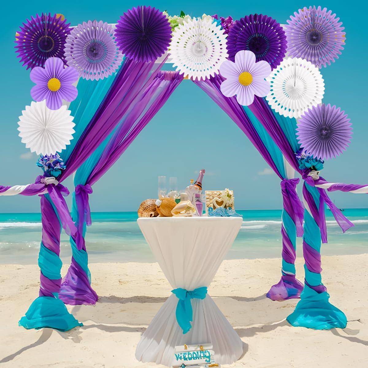 Party Hanging Paper Fans Decoration Set for Wedding Birthday Party Mother's Day Round Events Accessories Set of 8
