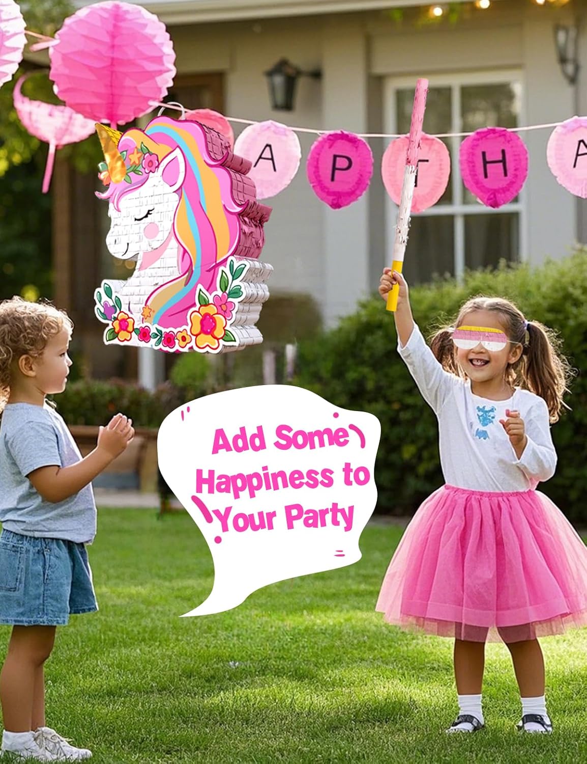 Unicorn Piñata for Birthday Party Girl, Princess Party Piñata with Wood Stick, Blindfold & Confetti, Rainbow Unicorn Birthday Decoration (15.6"x12.6"x3.1")