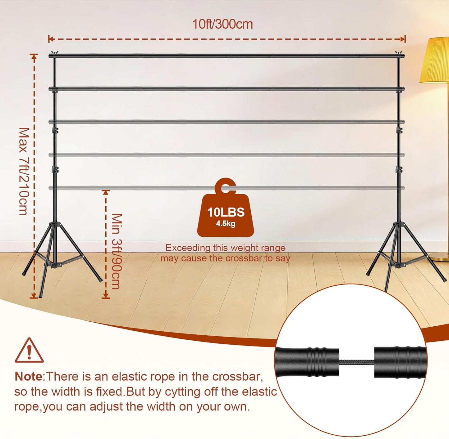 Backdrop Stand 10x7ft(WxH), Photo Studio Adjustable Background Stand Support System Kit with 8 Crossbars, 8 Clamps and Carrying Bag for Parties, Wedding, Photography, Decoration