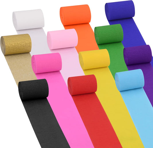 Oubest Pastel Crepe Paper Streamers Party Decorations, 12 PCS Crepe Paper Rolls Colorful Streamers for Pastel Rainbow Birthday, Baby Shower, Wedding Mermaid Candyland Party Backdrop Decor DIY Crafts