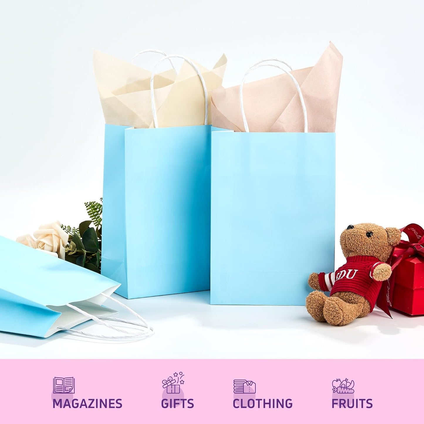 32 Pack Paper Gift Bags with Handles, 5.8"×3.2"×8.25" Party Favor Bags, Gift Bags, Small Gift Bags with Handles, Party Bags, Small Goodie Bags Bulk for Birthday, Crafts, Wedding, Party Supplies (8 Colors)