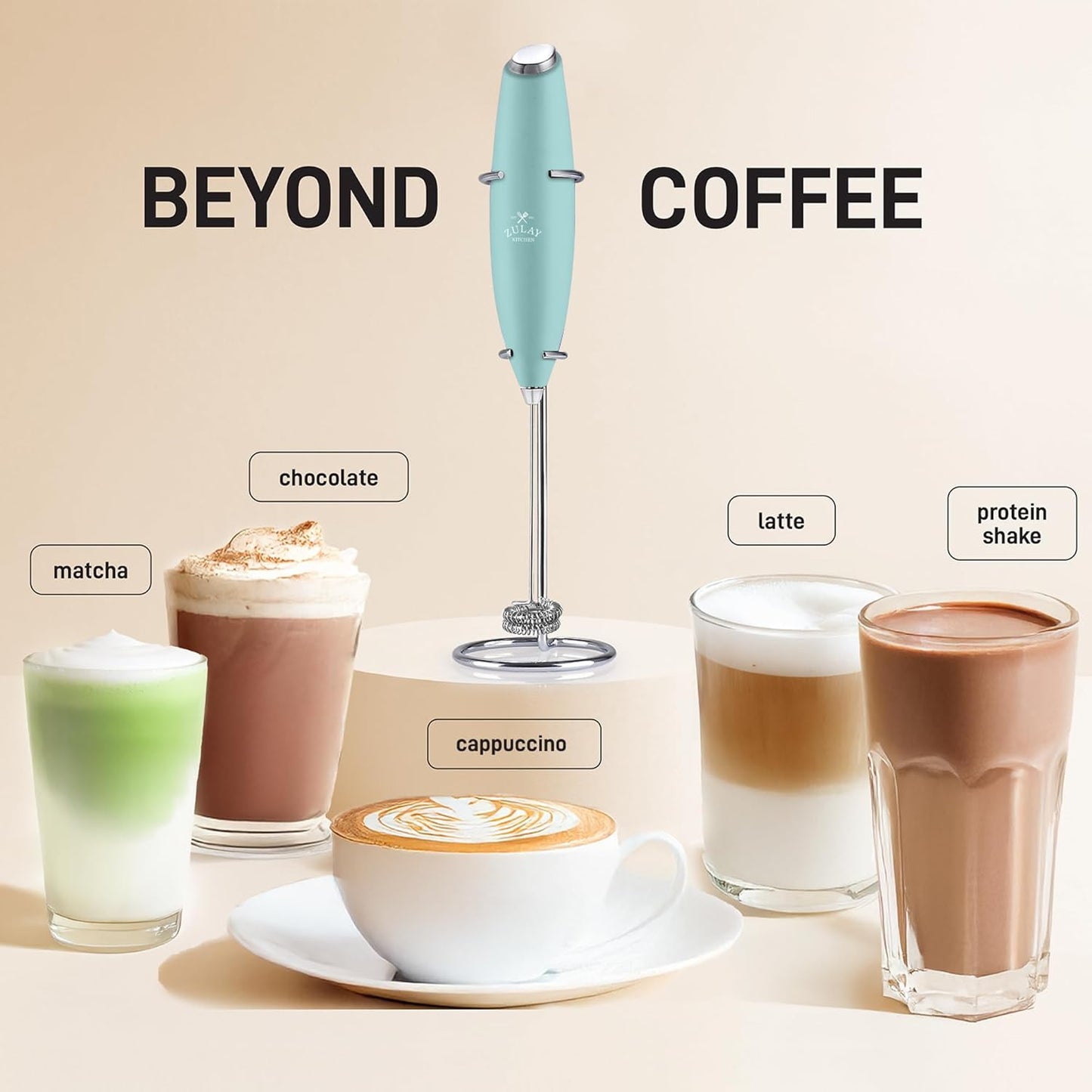 Zulay Kitchen Powerful Milk Frother Wand With Duracell Batteries - Ultra Fast Handheld Drink Mixer - Electric Whisk Foam Maker for Coffee, Lattes, Cappuccino & Matcha - Z1 Motor - Black - Colors B