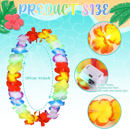 Giegxin 12 Pcs LED Hawaiian Lei Light up Flower Lei Tropical Glow Necklaces Lighted Lei Artificial Rainbow Lei for Kid Adult Hawaii Luau Themed Party Carnival Beach Wedding Masquerade (Multicolor)