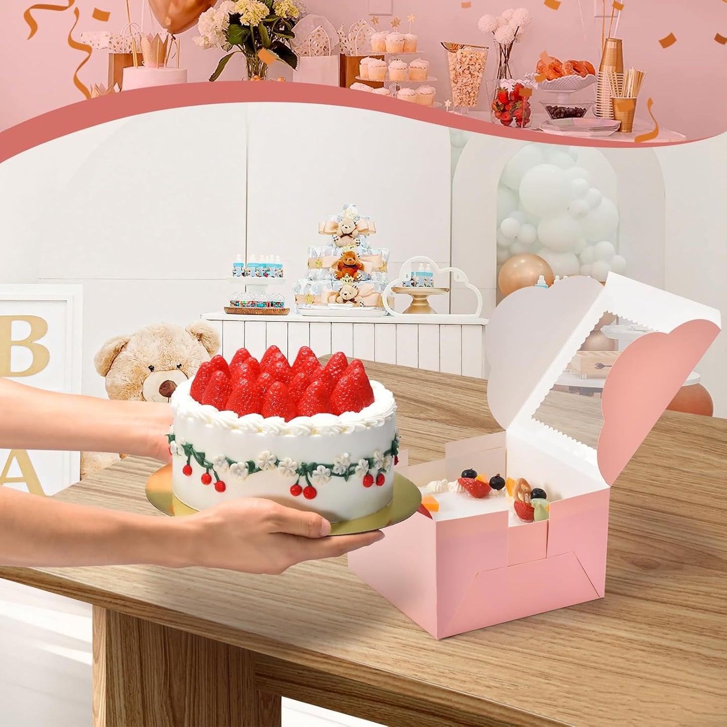 20Pcs 8 Inch Cake Boxes with Window, 8x8x5 Inches Brown Bakery Boxes, Cake Carrier Container for Pastries, Pie, Cookies, Chocolates, Cupcakes, Birthday Party, Wedding