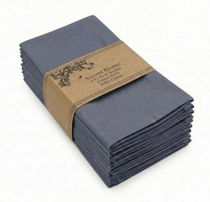ACCENTHOME Natural Cotton Linen Napkin Set of 12 18x18 inch Dinner Napkins - Washable Soft Premium Hotel Quality Reusable Hemmed Edges Napkins Perfect Table Linens for Family Dinners, Weddings