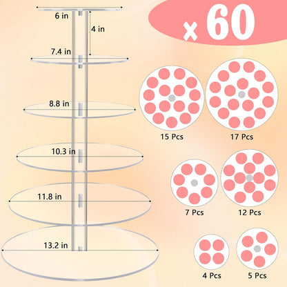 YestBuy Cupcake Stand, 6 Tier Large Cupcake Tower Display, Round Cupcake Holder, Acrylic Dessert Stand, Pastry Display Tree for Party, Wedding, Baby Shower