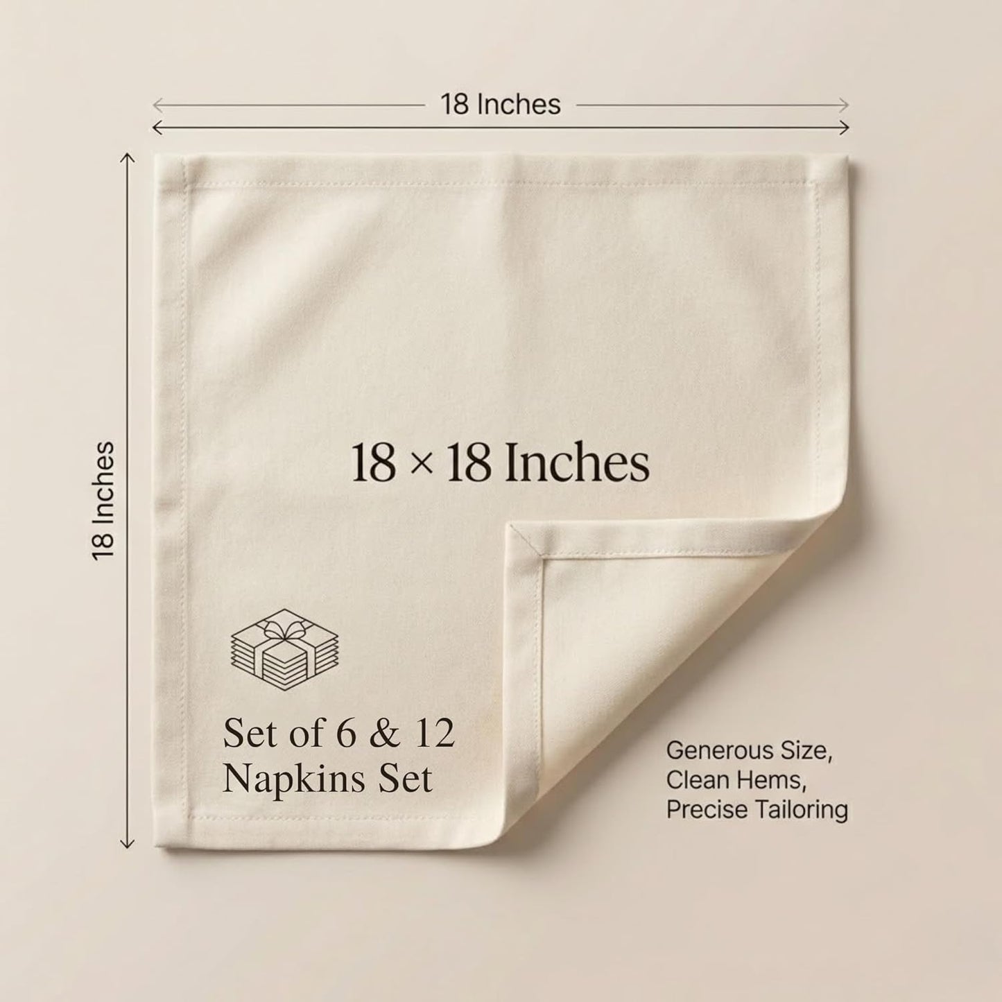 ACCENTHOME Natural Cotton Linen Napkin Set of 12 18x18 inch Dinner Napkins - Washable Soft Premium Hotel Quality Reusable Hemmed Edges Napkins Perfect Table Linens for Family Dinners, Weddings