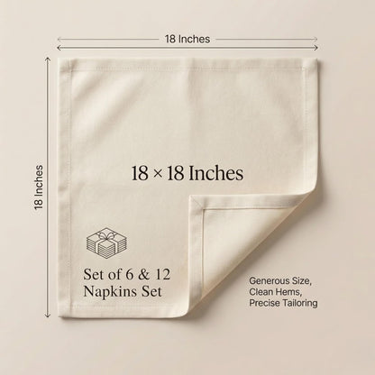 ACCENTHOME Natural Cotton Linen Napkin Set of 12 18x18 inch Dinner Napkins - Washable Soft Premium Hotel Quality Reusable Hemmed Edges Napkins Perfect Table Linens for Family Dinners, Weddings
