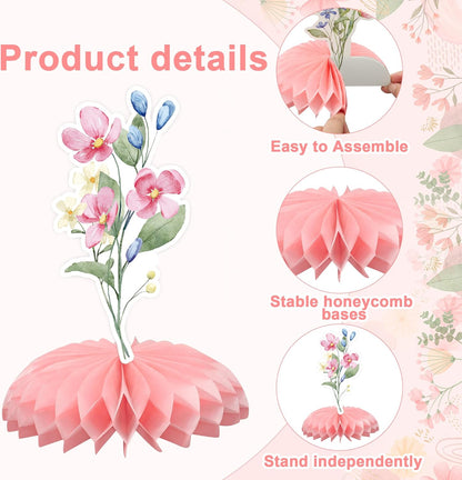 9 PCS Floral Honeycomb Centerpieces Spring Flower Theme Table Centerpiece 3D Wildflower Birthday Table Decorations for Spring Floral Theme Girls Baby Shower Wedding Birthday Party Decoration