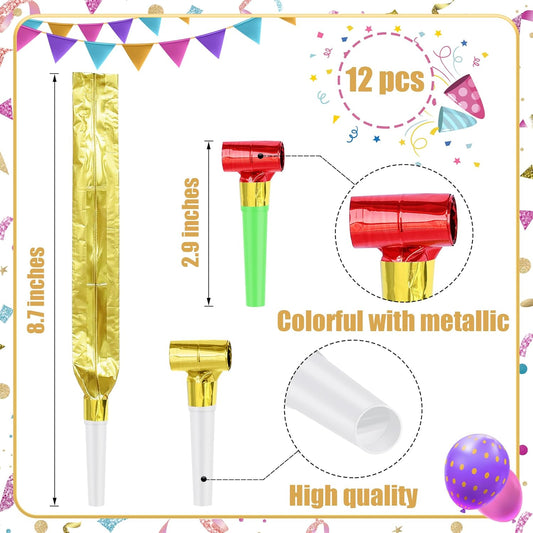 12 Pcs Party Blower Colorful Blowouts Noisemakers Birthday Blowouts Whistles for Party Favors(Colorful Paper Roll)