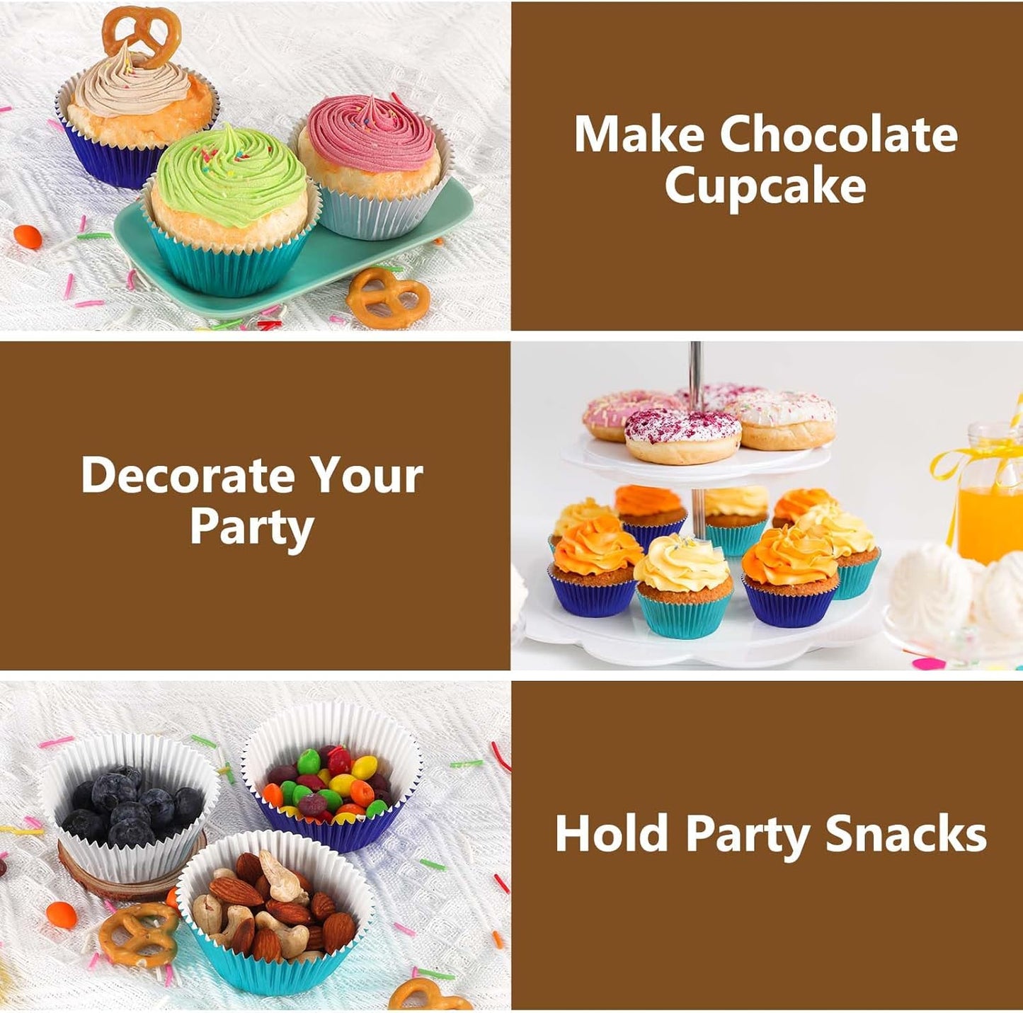 Gifbera White Metallic Foil Cupcake Liners Standard Size Baking Cups, 200-Count