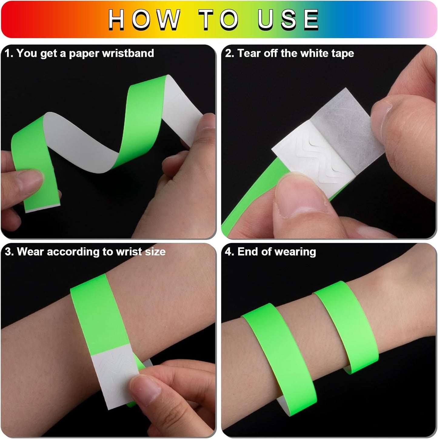 1200 Pcs Plastic Paper Wristbands for Events Neon Color Wrist Bands Concert Identification Wristbands Paper Bracelets Wristbands Party Hand Bands (Multicolor)
