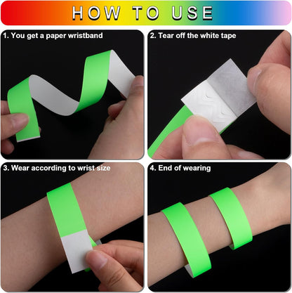 1200 Pcs Plastic Paper Wristbands for Events Neon Color Wrist Bands Concert Identification Wristbands Paper Bracelets Wristbands Party Hand Bands (Multicolor)