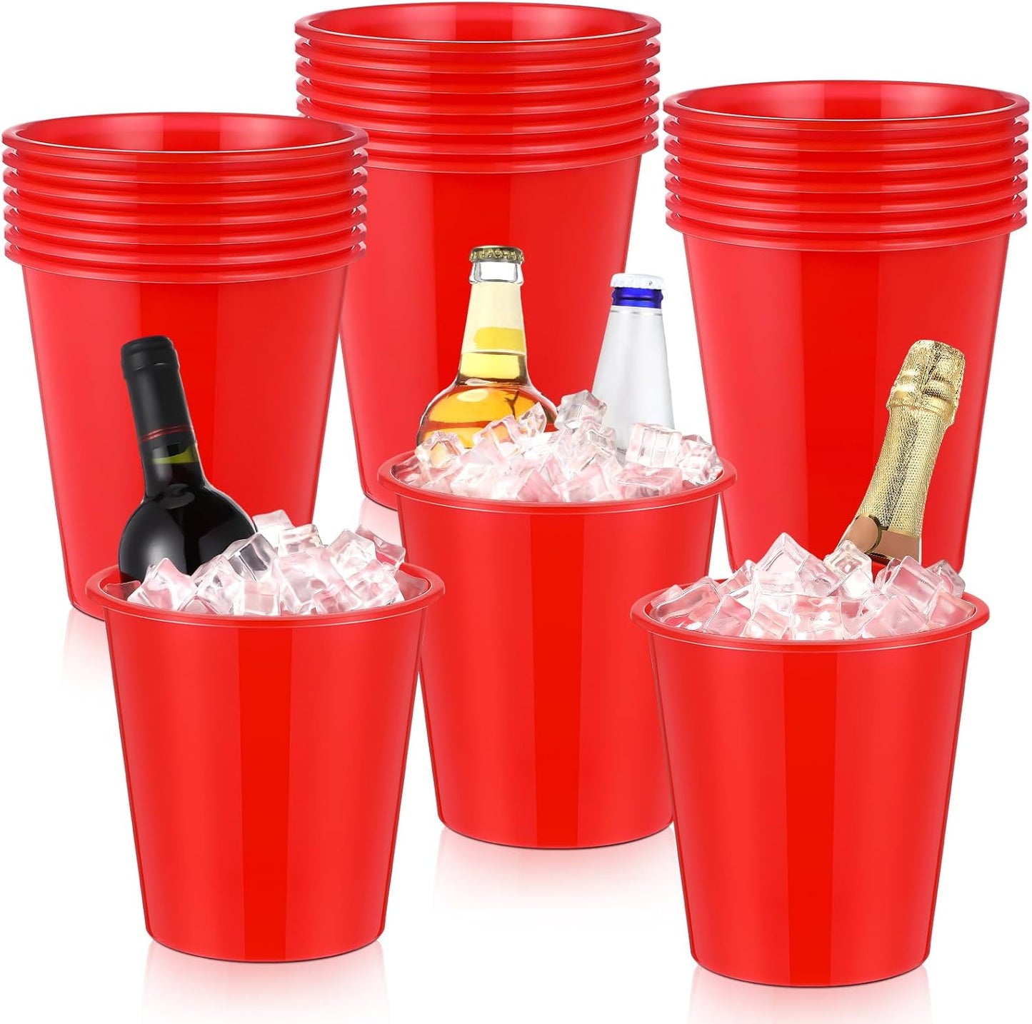 Layhit 24 Pcs Plastic Ice Buckets for Parties 3 Liters Wine Bucket Portable Ice Holder Disposable Wine Cooler for Party Wedding Party Beverages Champagne Soda and Beer (Gold)