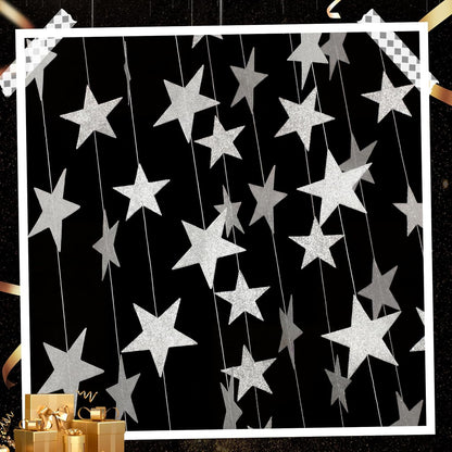 Spakon 65 Feet Glitter Star Paper Garland Banner Hanging Decoration Star Streamers Double Side 2026 Graduation Decorations for Wedding Birthday Festival New Year Party Decoration (Gold)