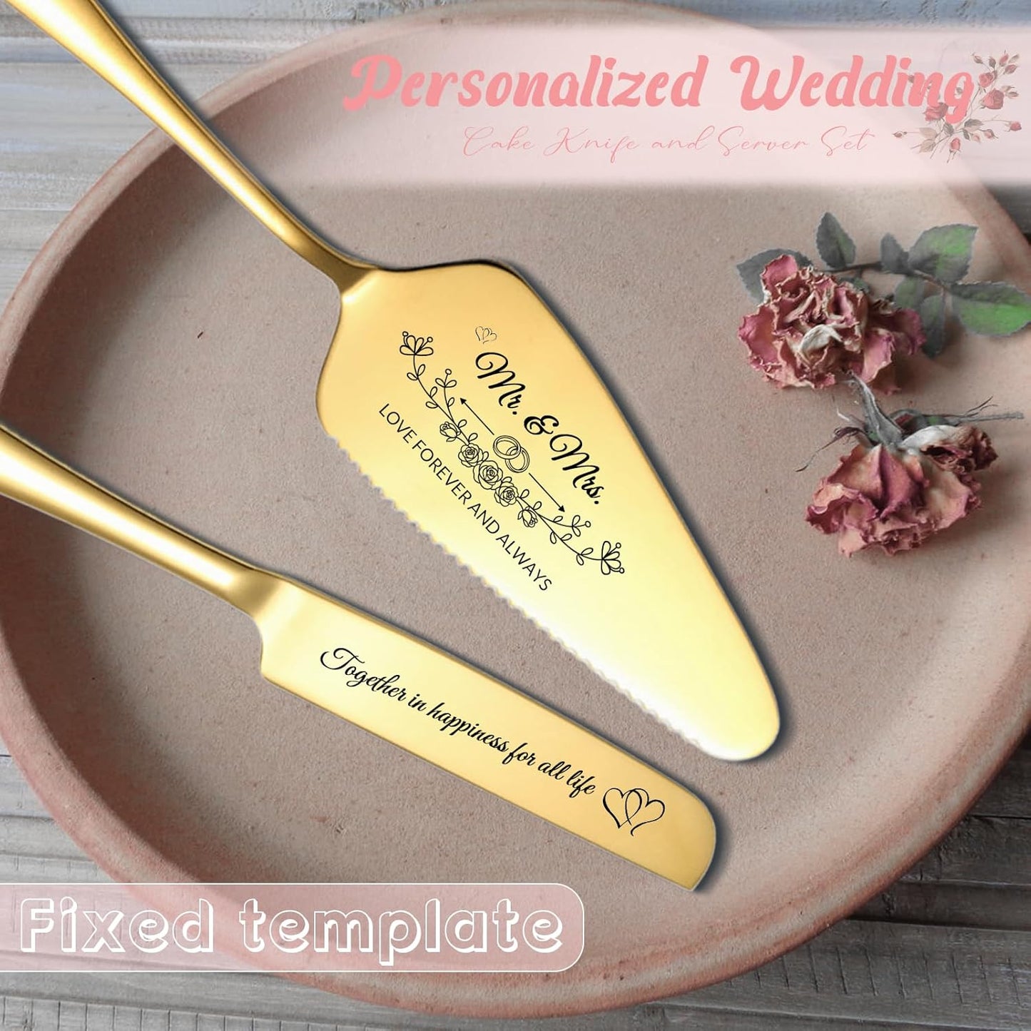 Personalized Cake Cutter Custom Wedding Cake Knife and Server Set Stainless Steel Cake Cutting Set Customize Gifts for Wedding Birthday (Black)
