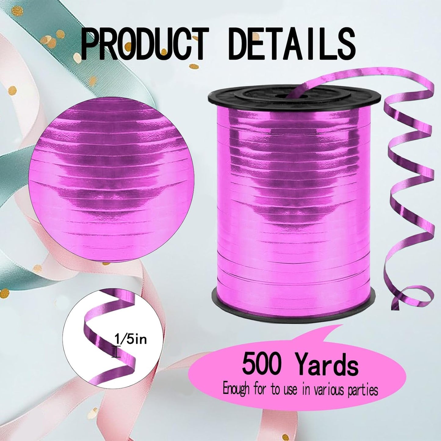 500 Yards Curling Ribbon,1/5 Inch Shiny Black Ribbon,Balloon String, Party Decoration,Ribbons for Florist Flower Bows for Graduation Supplies
