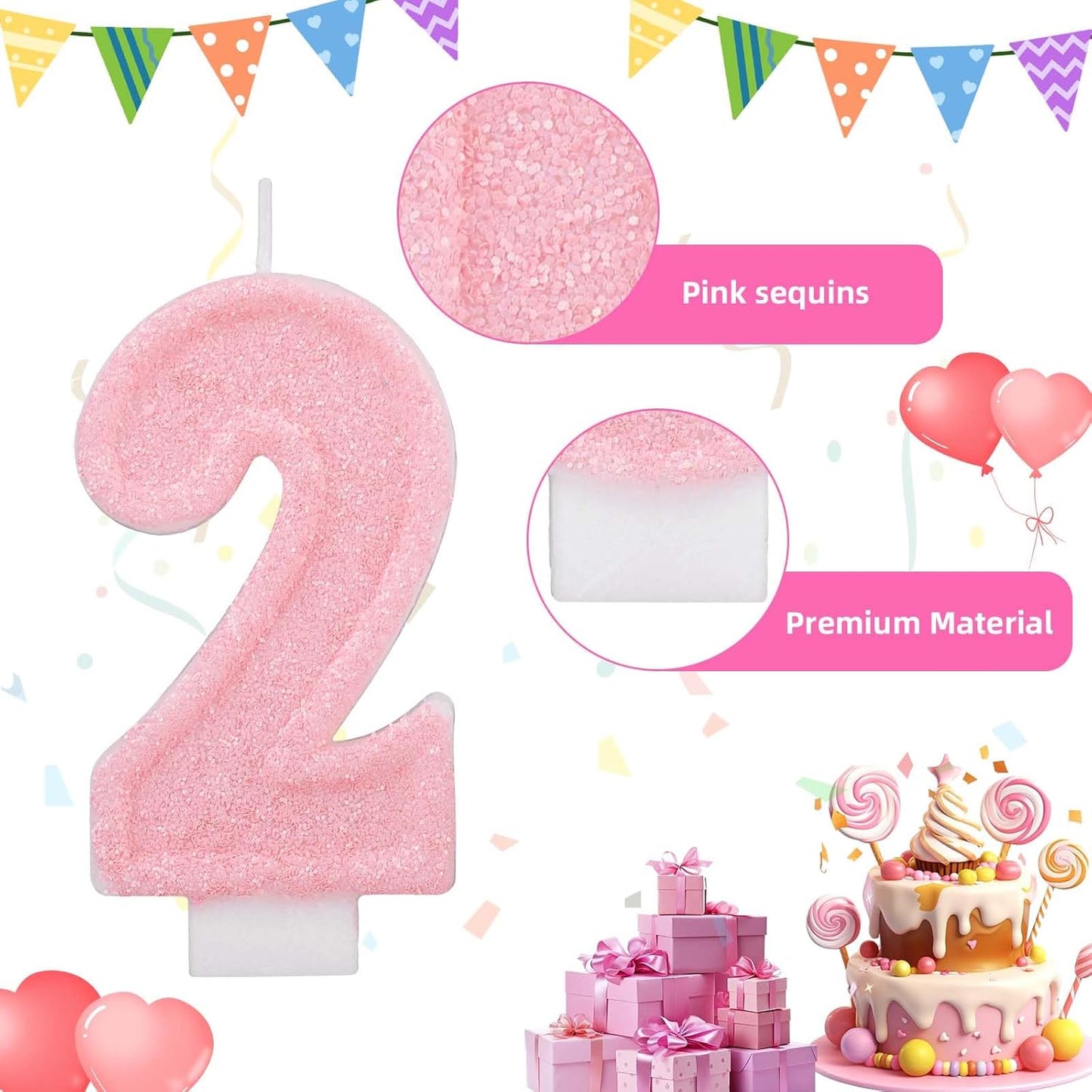 Pink Number One Birthday Candles, Romantic Cake Glitter Pink Number 1st Candles Anniversary Cake First Topper Decoration Cute Birthday Party Supplies for Wedding Anniversary Celebration Supplies (1)