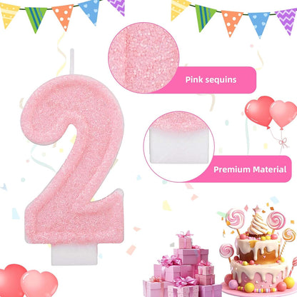 Pink Number One Birthday Candles, Romantic Cake Glitter Pink Number 1st Candles Anniversary Cake First Topper Decoration Cute Birthday Party Supplies for Wedding Anniversary Celebration Supplies (1)