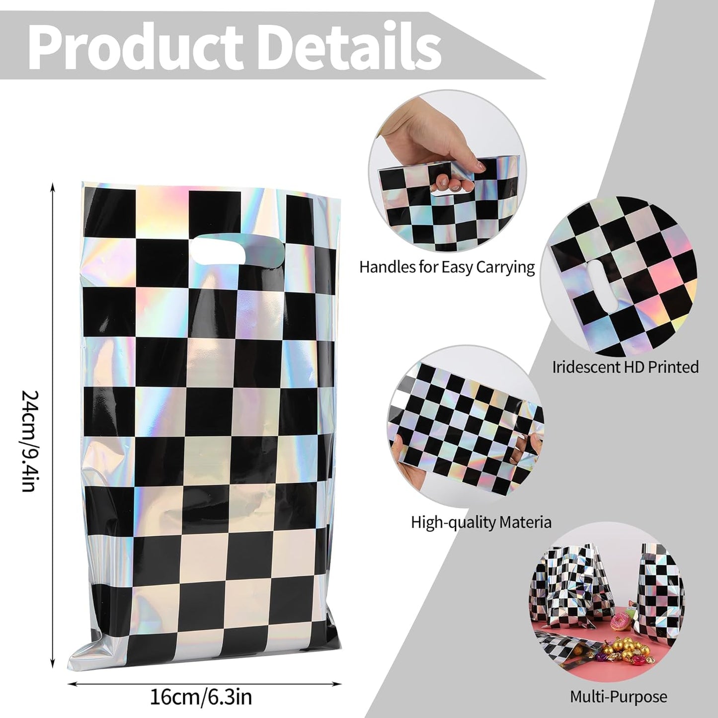 Mikzhskr 30Pcs Race Car Party Favors Bag Goodie bags Racing in Speed Party Decorations Soccer Theme Black and White Checkered Candy Bags with Handles for Kids Race Car Birthday Party Supplies