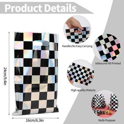 Mikzhskr 30Pcs Race Car Party Favors Bag Goodie bags Racing in Speed Party Decorations Soccer Theme Black and White Checkered Candy Bags with Handles for Kids Race Car Birthday Party Supplies