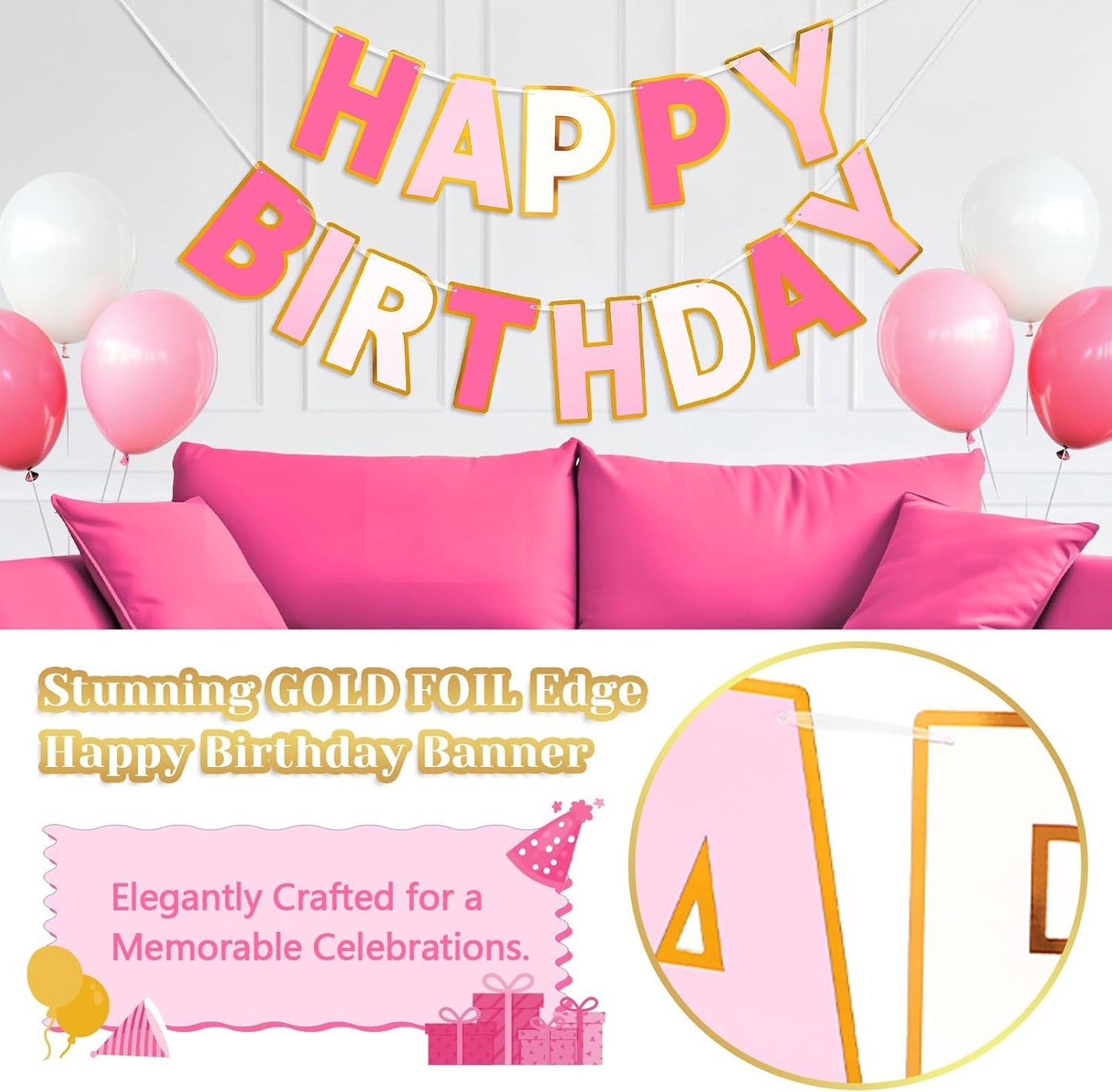 Happy Birthday Banner - 9ft Pre-Strung Happy Birthday Sign for Women, Men, Girls, Boys - No DIY Birthday Decorations & Party Supplies(Macaron)