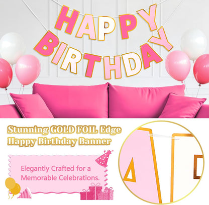 Happy Birthday Banner - 9ft Pre-Strung Happy Birthday Sign for Women, Men, Girls, Boys - No DIY Birthday Decorations & Party Supplies(Macaron)