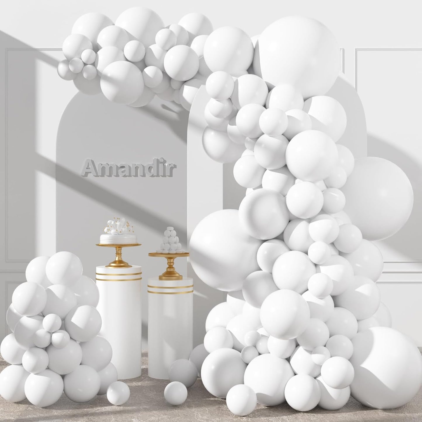Amandir 153pcs White Sand Balloons Arch Garland Kit Different Sizes 18 12 10 5 Inch Cream Beige Sand White Latex Balloon for Birthday Boho Neutral Baby Shower Wedding Anniversary Party Decorations