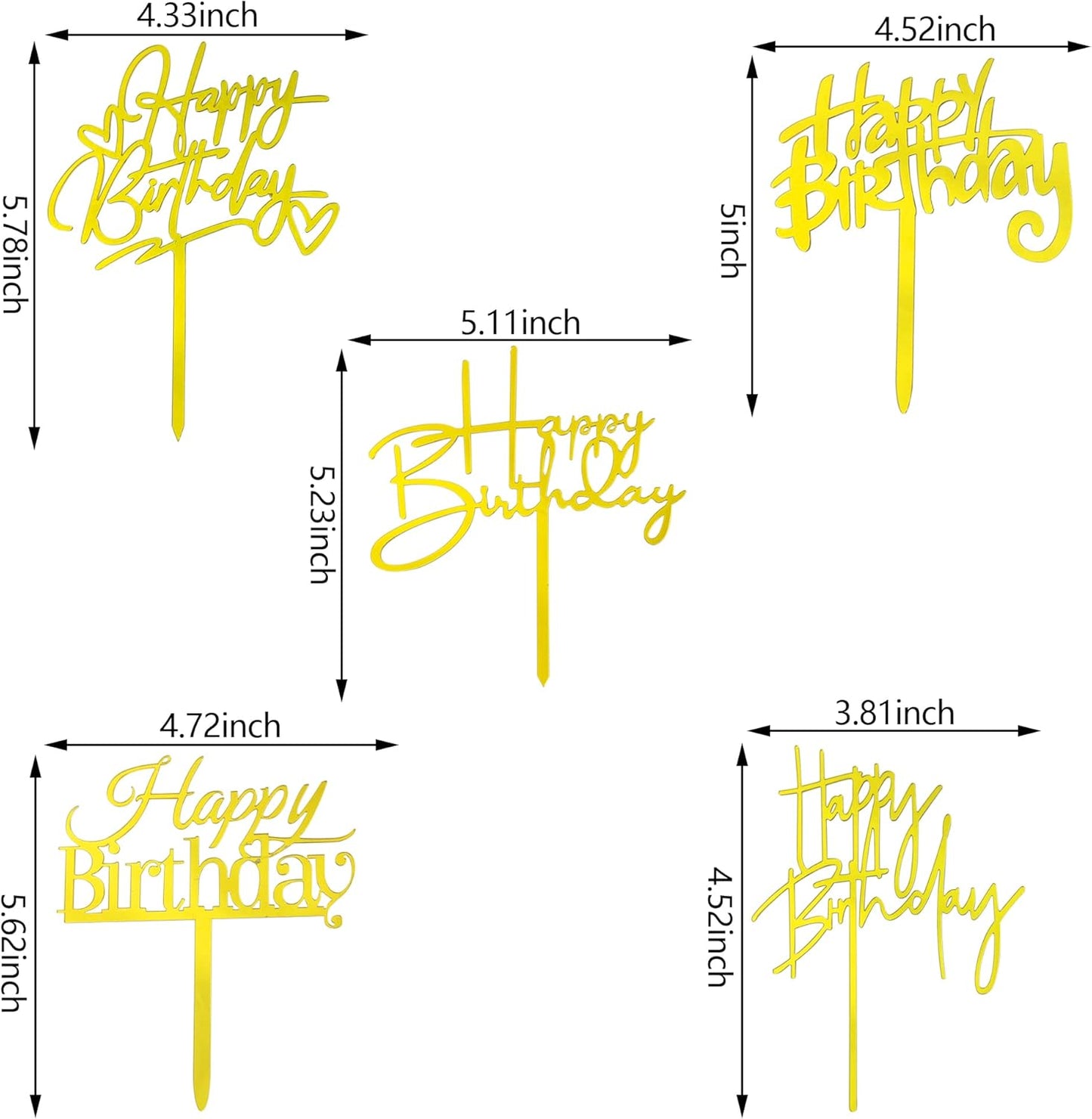 10 PCS Black Happy Birthday Cake Topper Acrylic Cupcake Topper A Series of Birthday Cake Supplies Decorations