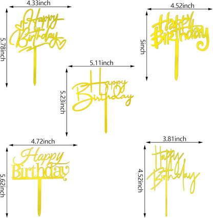 10 PCS Black Happy Birthday Cake Topper Acrylic Cupcake Topper A Series of Birthday Cake Supplies Decorations