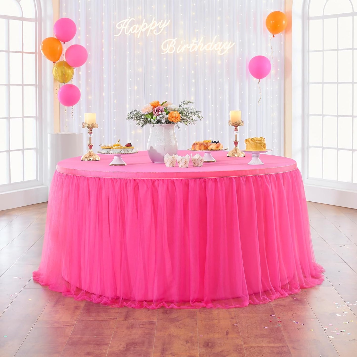 72inch Champagne Gold Tulle Table Skirts for Rectangle Round Tables, Gold Grim Ruffle Tulle Tutu Cloth Table Skirt 6ft for Wedding Birthday Party Cake Dessert Decor(No Top Cover)