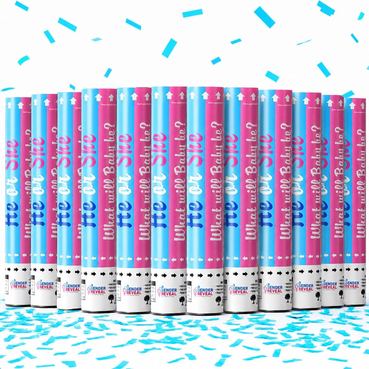 POPUPARTY Gender Reveal Confetti Cannon | No Powder Confetti Poppers | Ideal for Baby boy Gender Reveal Decoration (6 blue)