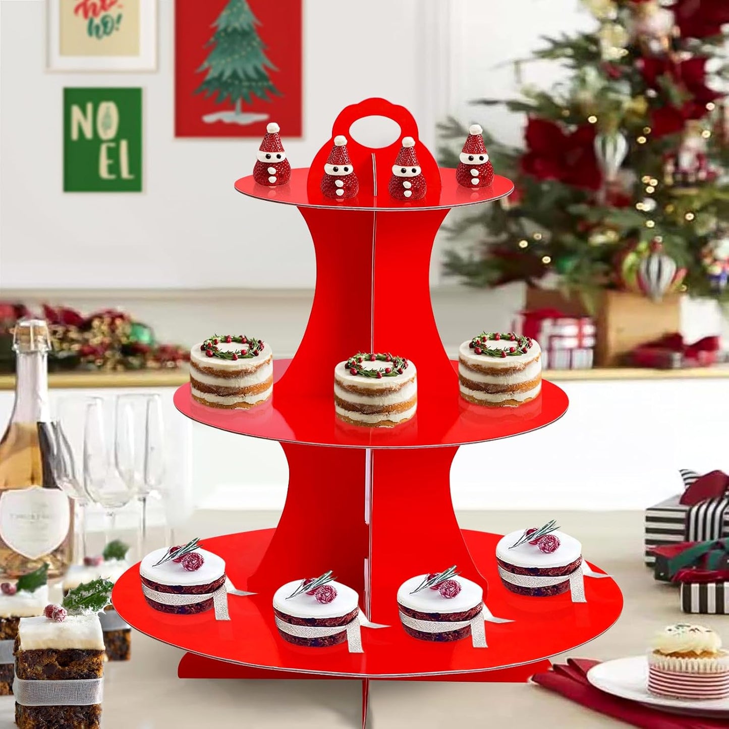Soleebee 3-Tier Round Cupcake Stand, Cardboard Cupcake Tower, Dessert Cup Cake Stand Tower for Birthday Wedding Party Decoration, Cupcake Tier Stand 1 Set (Hot Pink)