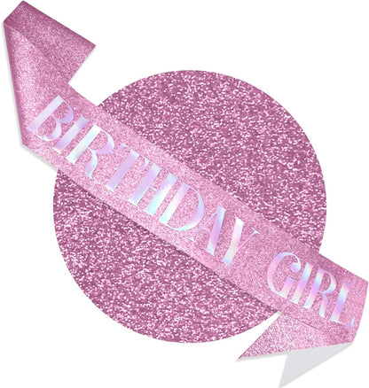 RUDONG M Birthday Girl Sash Glitter - Silver Birthday Sash for Women & Girls | Sweet 16/18th/21st/30th/40th/50th/60th/70th, All-Age Celebration Party Decor