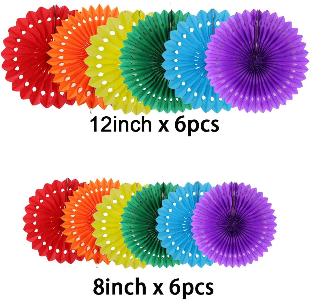 12PCS Colourful Paper Fans Party Decorations,Rainbow Hanging Ceiling Honeycomb Round Tissue Paper Fans for Mexican Engagement Fiesta Cinco De Mayo Party Decorations