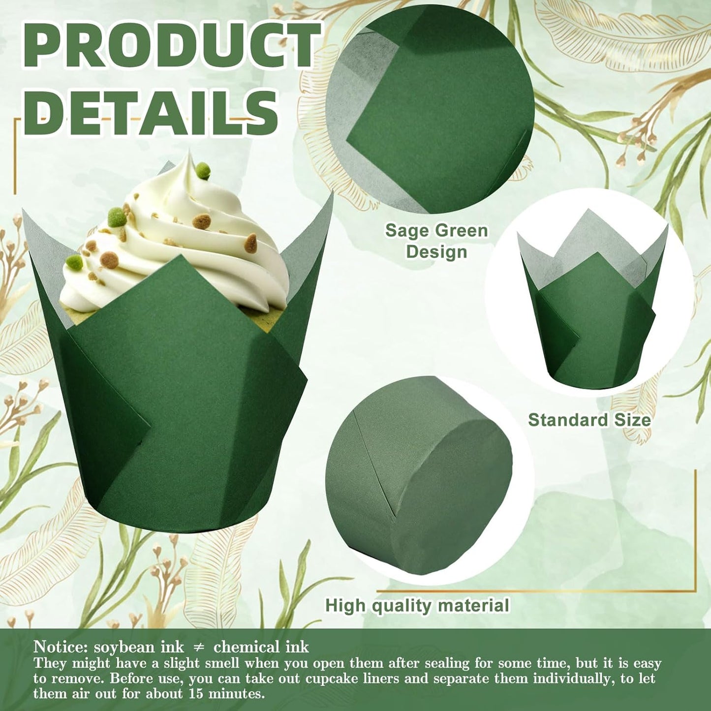 FYSUIMU 180Pcs Sage Green Tulip Cupcake Liners Gradient Green Muffin Baking Cups Cupcake Wrappers for Wedding Bridal Shower Spring Holiday Party Supplies
