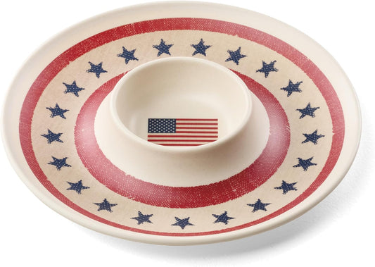Oneida Kitchen And Dining, Vintage Americana Chip 'n Dip Tray, Melamine Material, Serving Tray, Dishwasher Safe, Snacks Fruit, Serving, Home Decor, Home and Kitchen (White, 1 Piece, 12.75 Diameter)