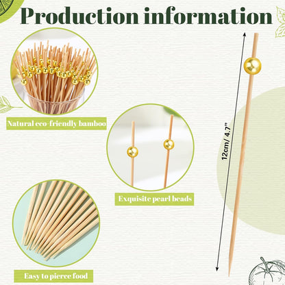 Reallnaive 600 Pcs Cocktail Pick Pearl Fancy Toothpick for Appetizer 4.7 Inch Long Skewer for Drink Fruit Food Bamboo Stick Wedding Bridal Shower Decoration Charcuterie Accessories (White)