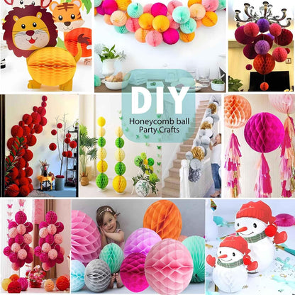 Rainbow Paper Honeycomb Balls,6 and 10 inch Hanging Tissue Pompoms,12 Pack Party Decorations