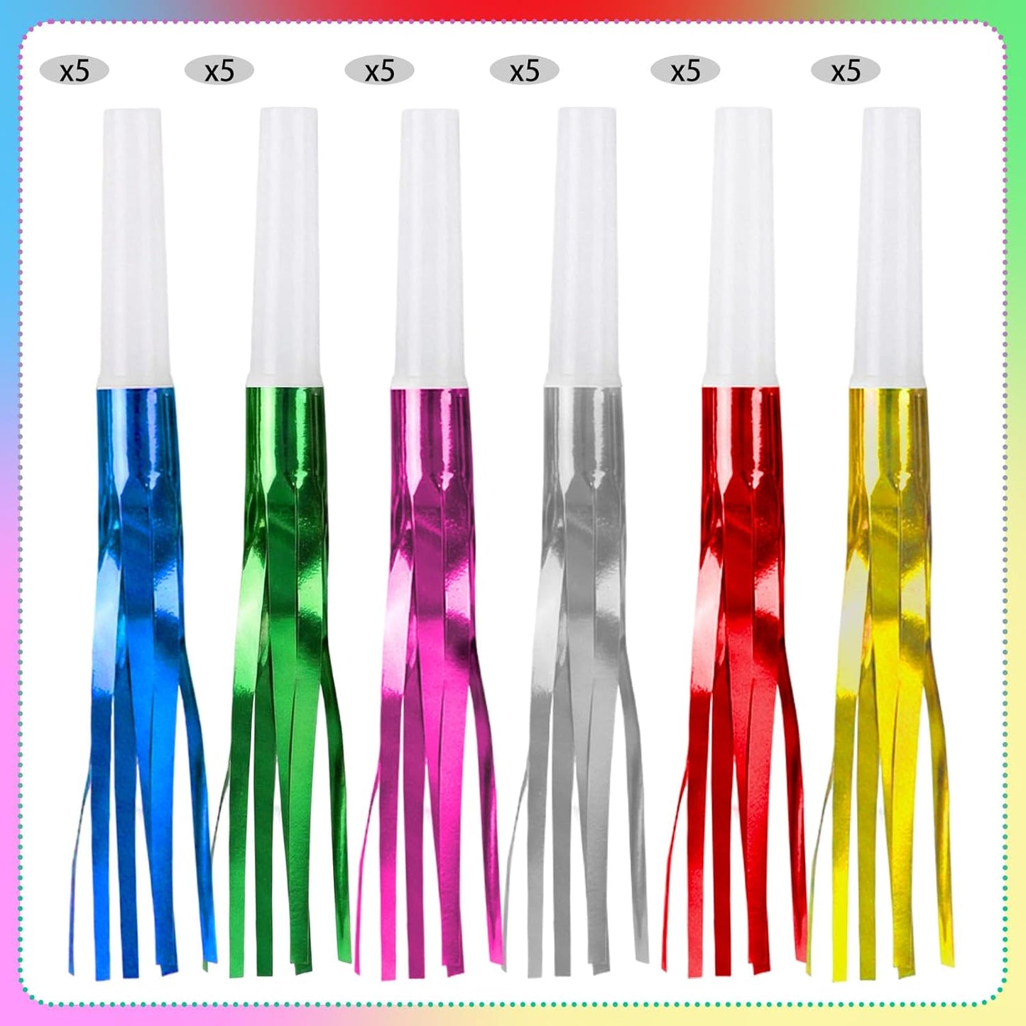 30 PCS Fringed Glitter Party Blowers, Funny Birthday Noise Makers Colorful Horns Whistles for Kids Adults Carnival Birthday Party Graduations Party Celebration Supplies