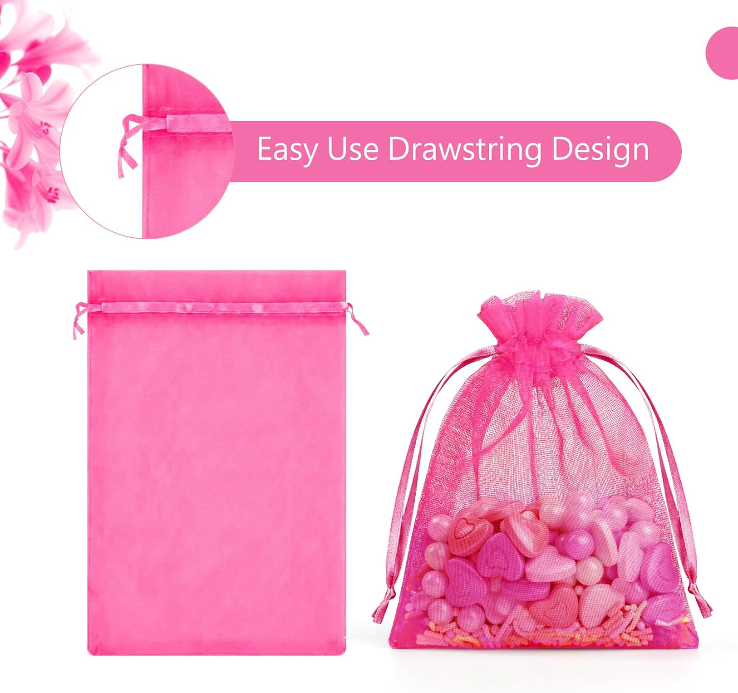 FUNFERY 100 Pcs White Organza Bags 3x4 in, Small Mesh Drawstring Gift Bags for Sachet, Jewelry, Wedding Favor, Candy Goodie Treat Bag,Easter Day