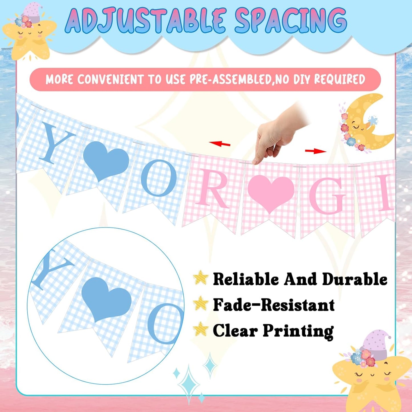 Hahafelt 1 Pcs Blue Gingham Welcome Baby Boy Banner for Baby Shower Party Decorations Pre Strung Gender Reveal Paper Banner for Table, Wall, Mantel Display Party Decor Supplies